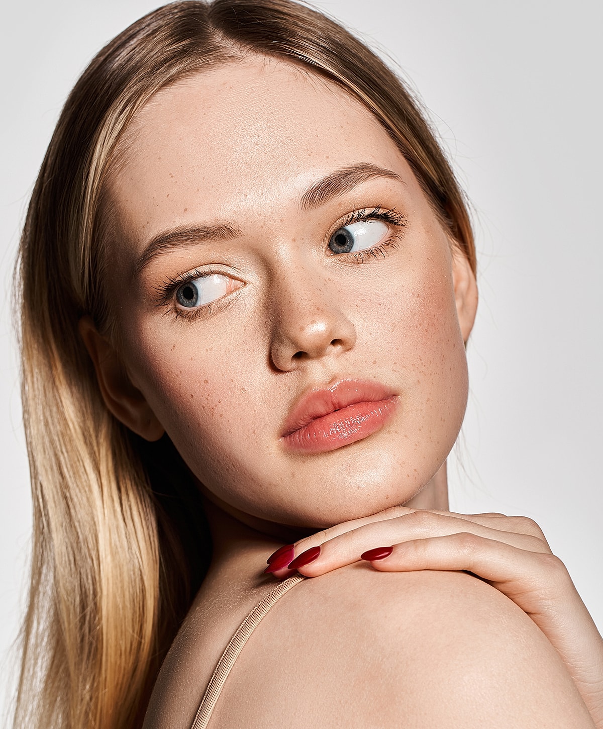 Close-up of a woman with natural makeup.